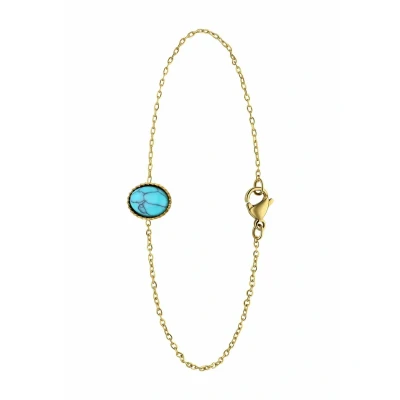 Afbeelding van Lucardi Dames Stalen goldplated Armband bol met turquoise Staal Goudkleurig 20 cm