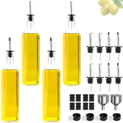 Afbeelding van Olijfolie van glas met trechter, anti aanslag deksel en etiket, 500 ml, voor keuken barbecue, transparant, ml