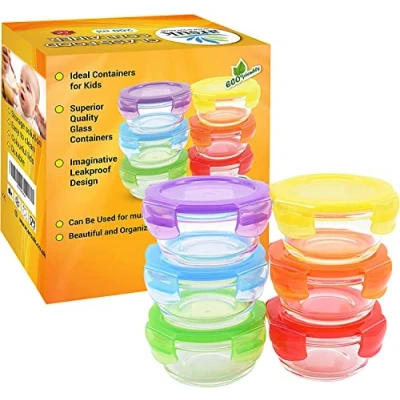 Afbeelding van ARSUK Glazen voorraaddozen voor babyvoeding, kleine speenkommen, snackpotten peuters, mini diepvriesdozen, set van 6 x 200 ml
