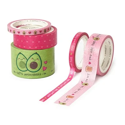 Afbeelding van Legami 5 stuks papieren plakband, band per band, Ø 4,5 cm, H max 3 cm L m, avocado thema, kleurrijk om op te plakken, versieren en personaliseren