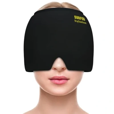 Afbeelding van SURFOU Migraine masker, verkoelend gezichtsmasker, hoofdpijn, koelmasker, koelkap, verkoelende muts, 360 graden, koelpads