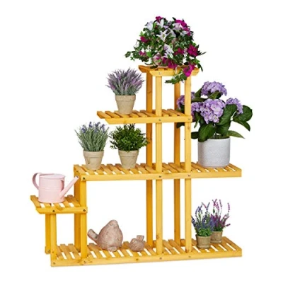 Afbeelding van Relaxdays plantenrek binnen hout plantentrap bloemenrek 5 etages planten etagere Oranje