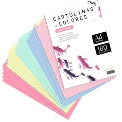 Afbeelding van 25 vellen karton A4, verschillende kleuren, pastelkleuren, 180 g