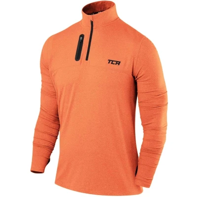Afbeelding van TCA Men&#039;s Fusion Pro Quickdry Long Sleeve Half Zip Running Shirt Orange/Orange, X Large