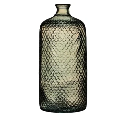 Afbeelding van Natural Living Bloemenvaas Scubs Bottle brons/bruin geschubt transparant glas D18 x H42 cm Fles vazen