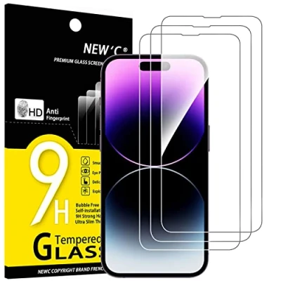 Afbeelding van NEW&#039;C Screenprotector van gehard glas voor iPhone 14 Pro Max (6,7 inch), krasbestendig, anti luchtbellen, ultrabestendig, 3 stuks