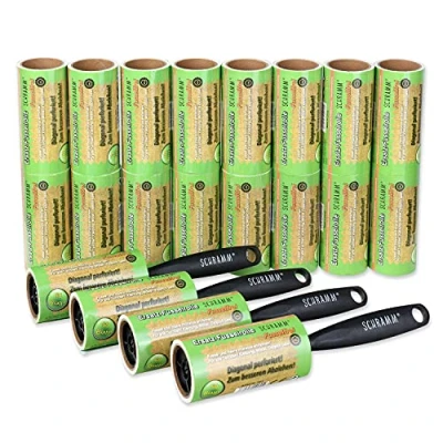 Afbeelding van Schramm® 20 stuks pluche rollen, rollen met elk 60 vellen, 2 kunststof dispensers, pluisvuil, stofborstel