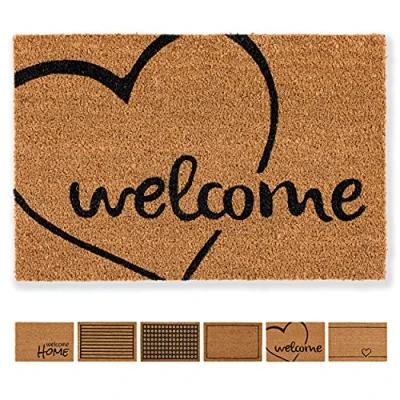 Afbeelding van Voetmat kokos welcome hart design schoonloop 40 x 60 cm deurmat binnen antibacteriële kokosmat natuurlijk materiaal