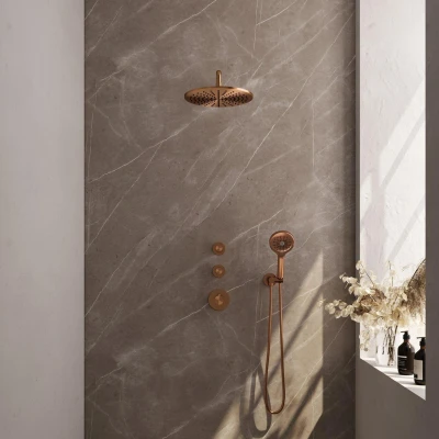 Afbeelding van Brauer Copper Edition Regendouchesets inbouw hoofddouche 30cm Wandarm met inbouwdeel Gladde knoppen handdouche Rond 1 stand PVD