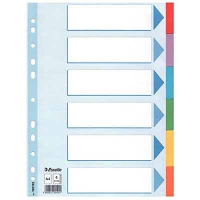 Afbeelding van Tabbladen Esselte A4 11R karton 6 delig met voorblad 1 set 20 stuks