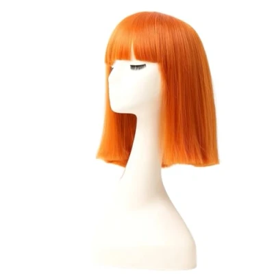 Afbeelding van Prettyland Événement dames bob frange droite moyenne longueur courte lisse résistant à la chaleur perruque rouge orange C799