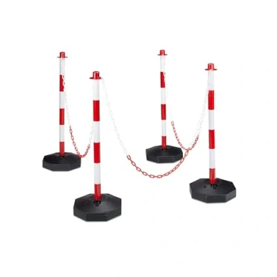 Afbeelding van relaxdays afzetpaal, afzet ketting, gemaakt uit PE, afzetpalen rood wit Pak van 4