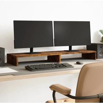 Afbeelding van vidaXL Monitorstandaard 100x27x10 cm bewerkt hout gerookt eikenkleurig