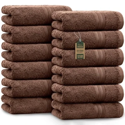 Afbeelding van NatureMark 12 gastendoekjes, 100% katoen, chocoladebruin, 30 x 50 cm
