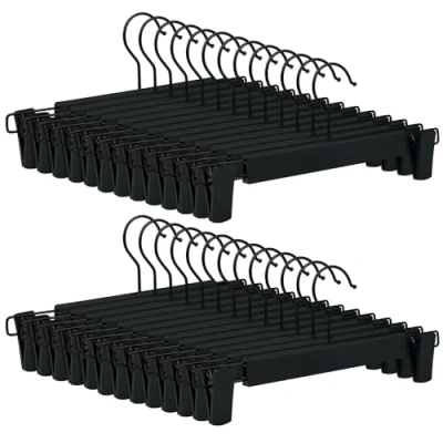 Afbeelding van Tekenewbse 20 stuks ruimtebesparende broekhangers, broekkleerhangers met 2 verstelbare clips, ruimtebesparend, antislip, 360 draaibare haken voor rokken, broeken en