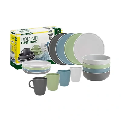 Afbeelding van Brunner Camping Serviesset Dolomit Lunch Box 16 delig Melamine Stapelbaar Vaatwasserbestendig BPA vrij