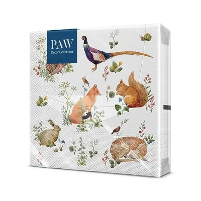 Afbeelding van PAW papieren servetten, 3 laags, 33 x cm, 20 stuks, ideaal voor open dagen, tuinfeesten, familie evenementen (Wild Forest Animals)