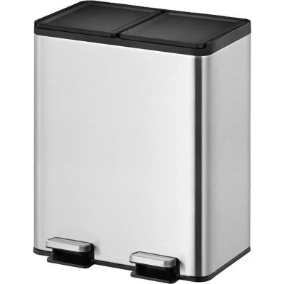 Afbeelding van EKO Essential splitted Recycler pedaalemmer 20+20 ltr, Stainless steel mat RVS