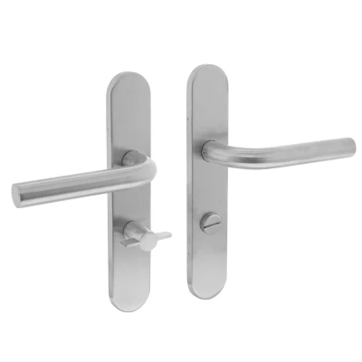 Afbeelding van Intersteel Deurkruk Recht op verdekt schild met toilet /badkamersluiting 63 mm rvs geborsteld