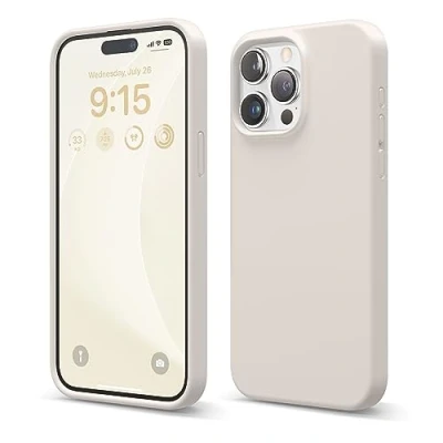 Afbeelding van elago Vloeibare siliconen hoesje compatibel met iPhone 15 Pro Max, hoogwaardige siliconen, volledige bescherming, 4 laags schokbestendig telefoonhoesje, zachte microvezel anti kras voering, grijs