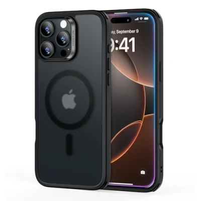 Afbeelding van ESR iPhone 2024 Pro magnetische hoes, compatibel met MagSafe, HaloLock militaire bescherming, vergeelt niet, retro krasbestendig, mat zwart