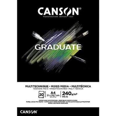 Afbeelding van Tekenblok Canson Graduate Mixed Media black paper A4 20vel 240gr