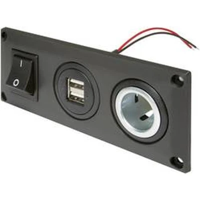 Afbeelding van ProCar Einbausteckdose mit USB A Doppelsteckdose schaltbar + 1 Powersteckdose Inbouwstopcontact met dubbel stopcontact schakelbaar power contactdoos