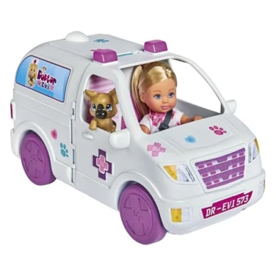 Afbeelding van Simba 105733488 Evi Love Doktor 2 in 1 dierenarts inklapbare auto dierenkliniek met hond, kat en accessoires 12 cm voor kinderen vanaf 3 jaar