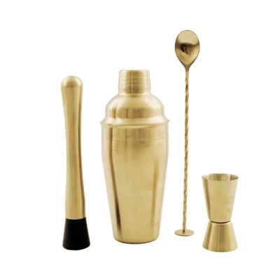 Afbeelding van Point Virgule 4 delige Cocktailset Rvs Goud: Barlepel Maatje Stamper Cobbler Shaker