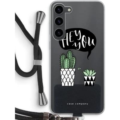 Afbeelding van Case Company® hoesje met Koord geschikt voor Samsung Galaxy S23 Plus Hey you cactus Telefoonhoesje Zwart Bescherming aan alle Kanten en Over de Schermrand