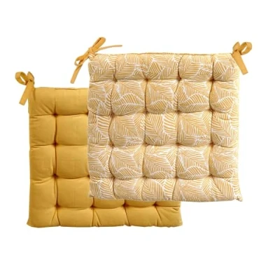 Afbeelding van Atout Ciel Galette de Chaise carrée Bicolore 40x40cm, Jaune imprimé/uni