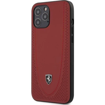Afbeelding van iPhone 12 Pro Max Backcase hoesje Ferrari Effen Rood Leer