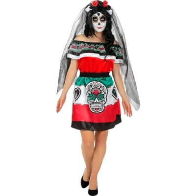Afbeelding van FUNIDELIA Catrina Mexicaans Kostuum voor vrouwen Maat: L Zwart