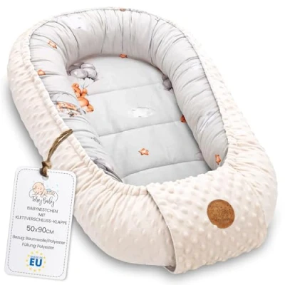 Afbeelding van Babybedverkleiner, 90 x 50 cm, van minky veelzijdig, voor engelennest, wieg en geboorte, warm zacht, accessoires knuffelnest, winter, cocon, teddybeer, beige