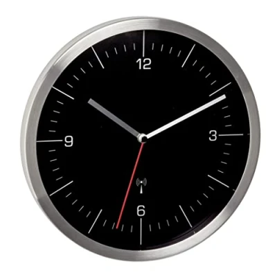 Afbeelding van TFA Dostmann Radiogestuurde wandklok 60.3544.01 zonder tikkgeluiden, analoog, glas en roestvrij staal, zwart/zilver, 245 x 41 mm