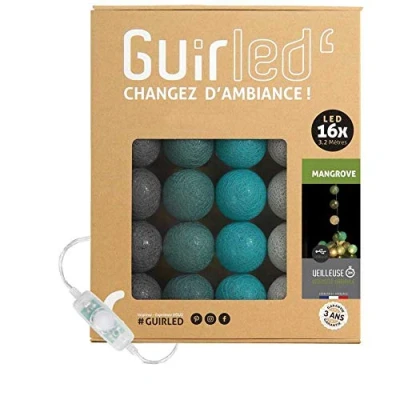 Afbeelding van GuirLED Lichtketting met bolletjes van katoen, USB, 2 uur nachtlampje voor baby&#039;s, incl. A dubbele USB adapter, 3 intensiteiten, 16 bolletjes, 1,6 m, Mangrove