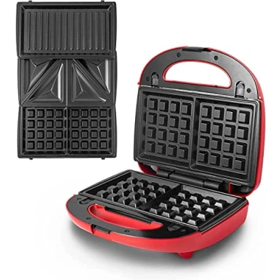 Afbeelding van Gadgy 3 in 1 Tosti Apparaat Wafelijzer Grill Verwisselbare Platen ijzer Croque Monsieur Toestel Sandwich Maker 750 Watt
