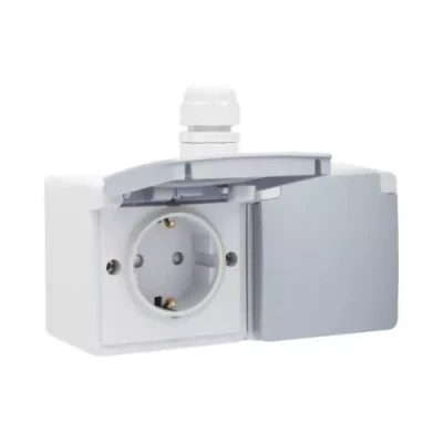 Afbeelding van Niko New Hydro dubbele wandcontactdoos opbouw grijs IP55 horizontaal
