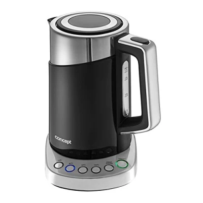 Image de CONCEPT électroménager RK3171 Bouilloire inox Cool Touch, 1,7 litre, noir, regulation de la temperature, fonction maintien au chaud, 2200 W, Filtre anticalcaire, design élégant, W