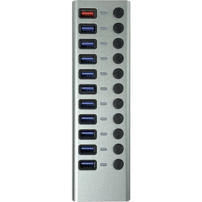 Afbeelding van Maxtrack CH12L USB 3.0 hub 11 poorten Individueel schakelbaar Zilver grijs