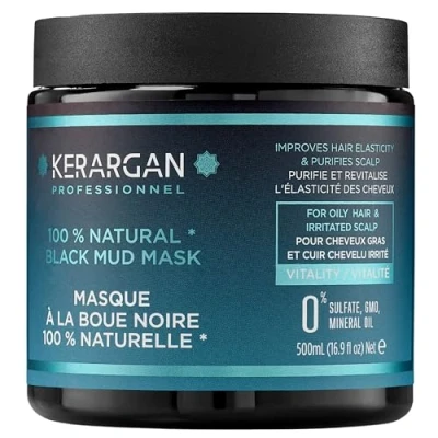 Afbeelding van Kerargan Revitaliserend masker met zwarte modder uit de Dode Zee Intensieve vitaliteit voor vet haar en geïrriteerd hoofdleer Reinigt &amp; Verbetert elasticiteit Zonder sulfaat, GMO, minerale
