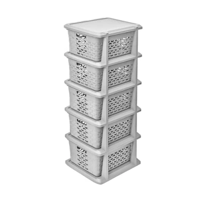 Afbeelding van BranQ Home essential Étagère multifonctionnelle, universelle, en coton, plastique, sans BPA, 5 paniers, couleur gris clair