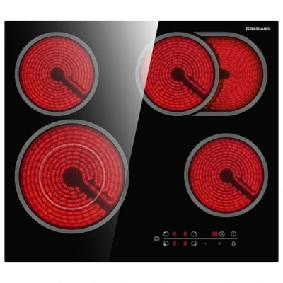 Afbeelding van GASLAND Chef CH604BF Inbouwtafel, glaskeramiek, elektrische kookplaat 60 cm, 6600 W, 4 kookplaten, dubbele en ovale zone, sliderbediening, timer, vergrendeling voor kinderen