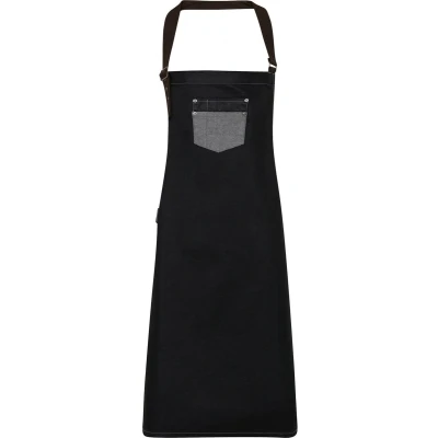 Afbeelding van Premier Division Waxed look Denim bib apron with faux leather PR136 Black