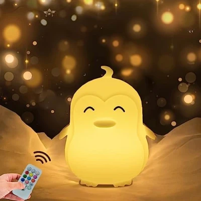 Afbeelding van WHA&amp;DARREN 9 kleuren siliconen pinguïn nachtlampje met afstandsbediening oplaadbare ledlamp voor slaapkamer kindercadeaus