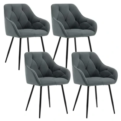 Afbeelding van WOLTU Set van 4 eetkamerstoelen, gestoffeerde keukenstoelen met rugleuning, armleuningen, metalen poten, voor woonkamer, kantoor, kaptafel, fluweel, donkergrijs, EZS02dgr