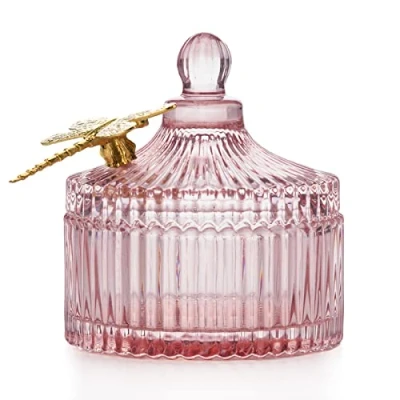 Afbeelding van AmeliaHome Opbergdoos met glazen deksel, 10,5 x 11,9 cm, poederroze