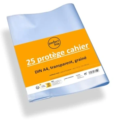Afbeelding van perfect line 25 schriftomslagen DIN A4 transparant, schriftomslag flexibel &amp; afwasbaar, boekbescherming met boekband, beschermhoes voor werk, omslagen schoolschriften