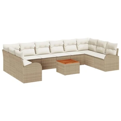 Afbeelding van vidaXL 11 Delige Tuin Sofa Set met Kussens Beige Poly Riet Acacia