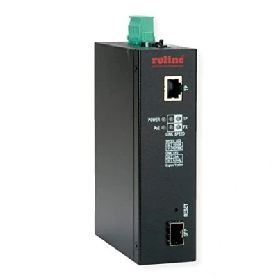 Afbeelding van ROLINE Industriële Converter Gigabit Ethernet Dual Speed ​​100/1000 Glasvezel, met PoE functie